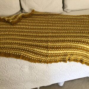 vintage pale yellow and pale mustard colored afghan